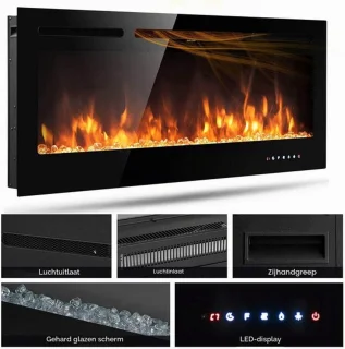 Elektrische open haard wandmontage 102 cm zwart