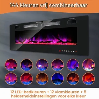 Elektrische open haard - wandmontage - metaal gepolijst - binnen - sfeerhaard