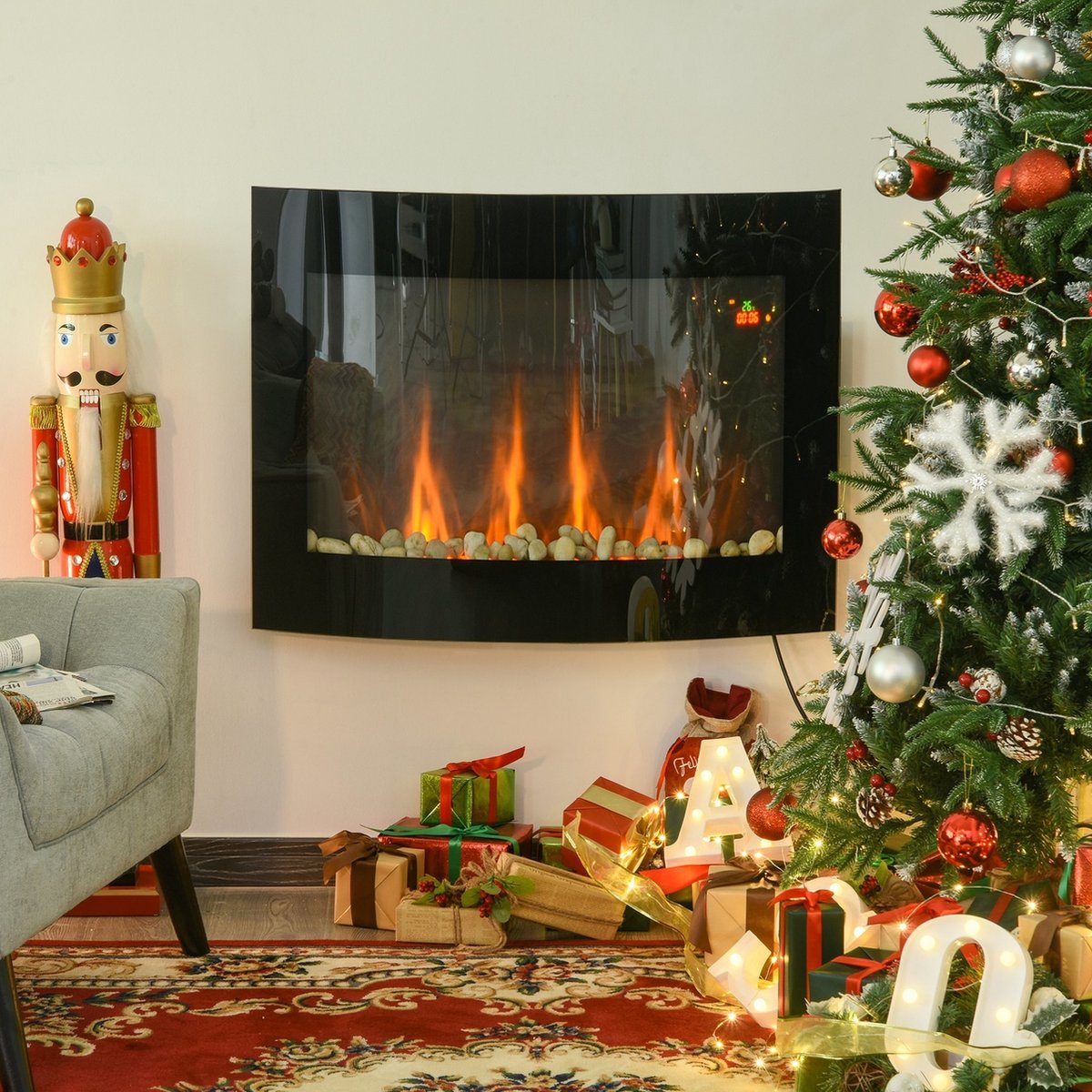 Elektrische open haard zwart 1800W met afstandsbediening