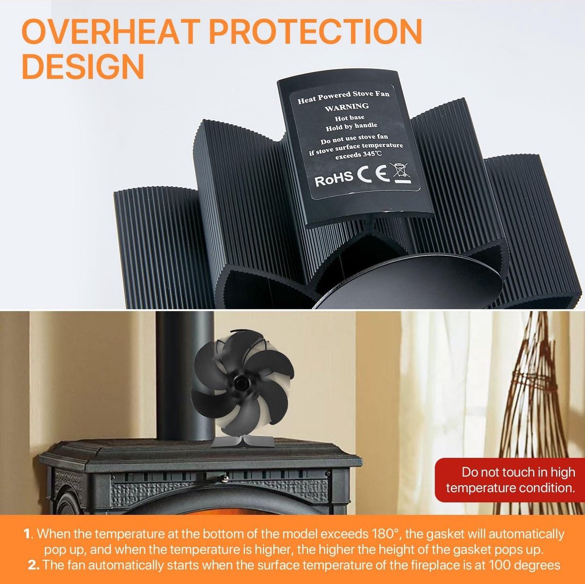Elektrische openhaardventilator 6-blads warmteaangedreven ovenventilator