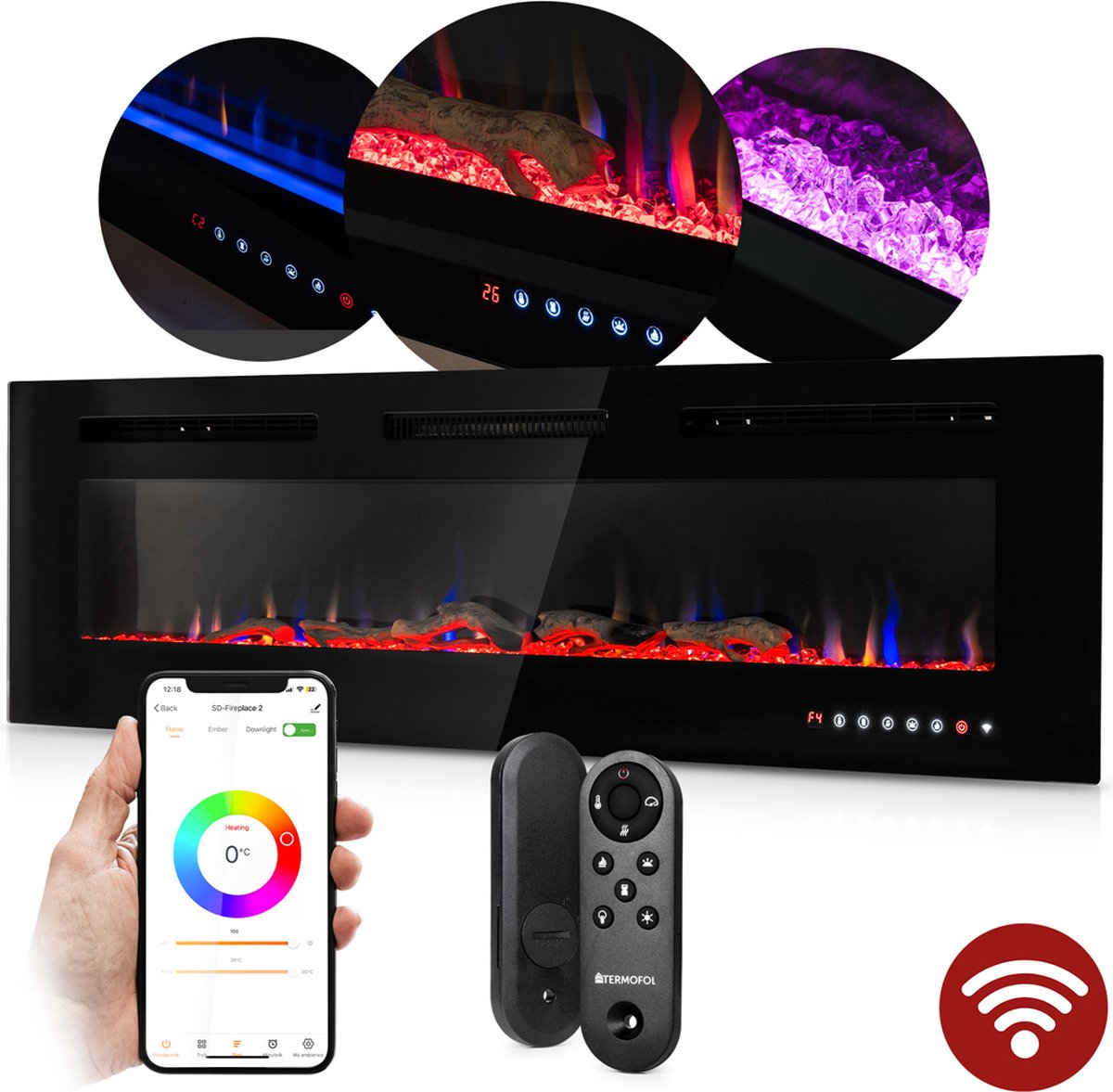 Elektrische sfeerhaard 1800W met Wifi en thermostaat