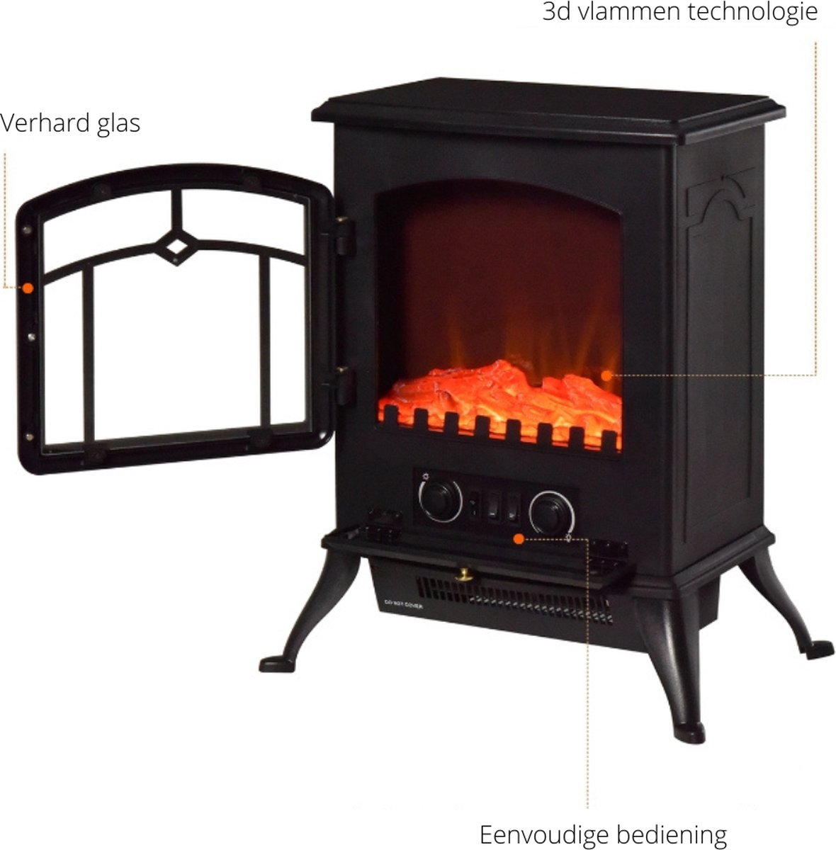 Elektrische sfeerhaard 1850W zwart