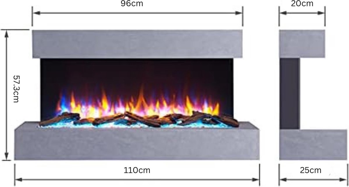 Elektrische sfeerhaard kachel grijs 25x110x57,3 cm 2000W