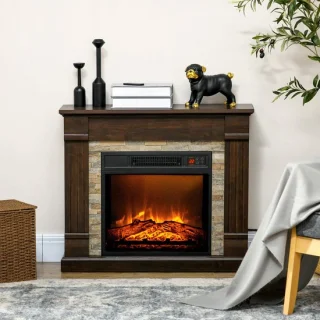 Elektrische sfeerhaard met schouw - Bruin - 1800W - 80x21,6x67,8 cm