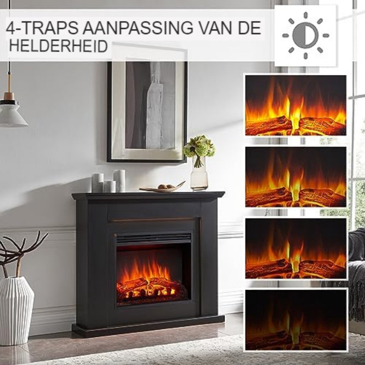 Elektrische Sfeerhaard Vrijstaand 2000W Donkerbruin