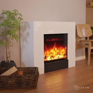 Elektrische sfeerhaard vrijstaand wit – glas, hout en metaal