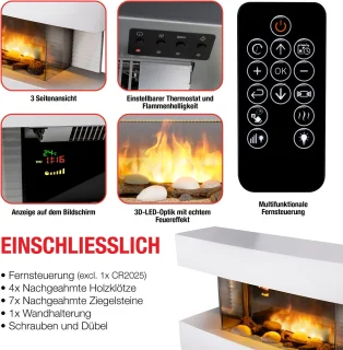 Elektrische sfeerhaard wandmontage 2000W wit
