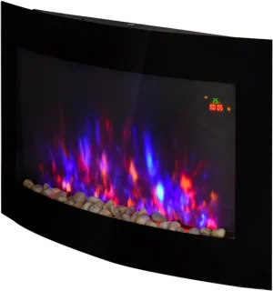 Elektrische wandhaard met kleurrijk vlameffect, zwart