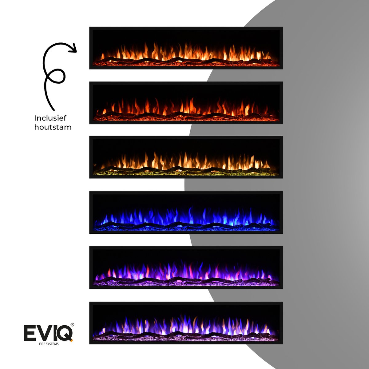 EVIQ Deluxe 100 inch Elektrische Sfeerhaard Zwart