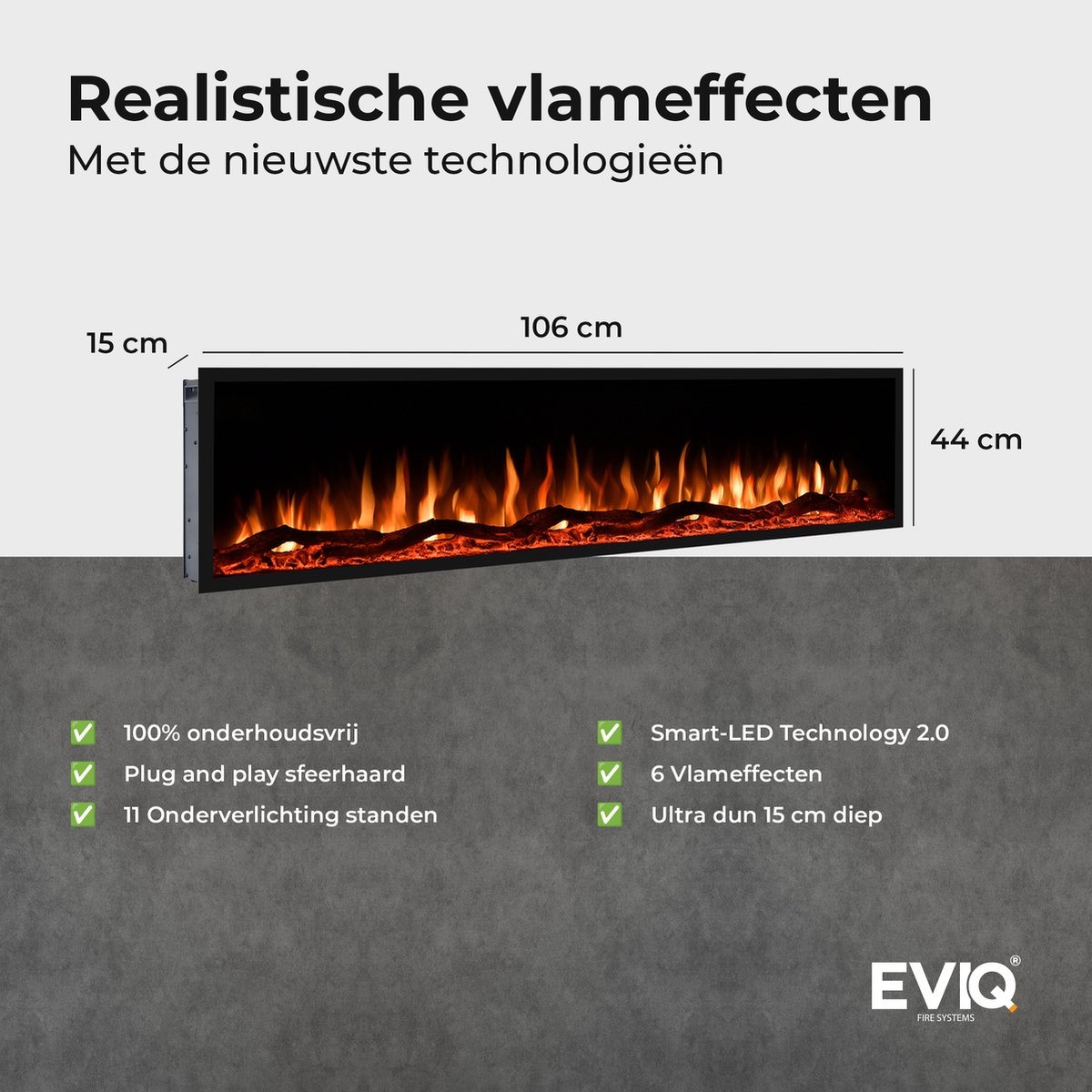 Wat vinden we goed aan de EVIQ Deluxe 42 inch Elektrische Sfeerhaard Zwart