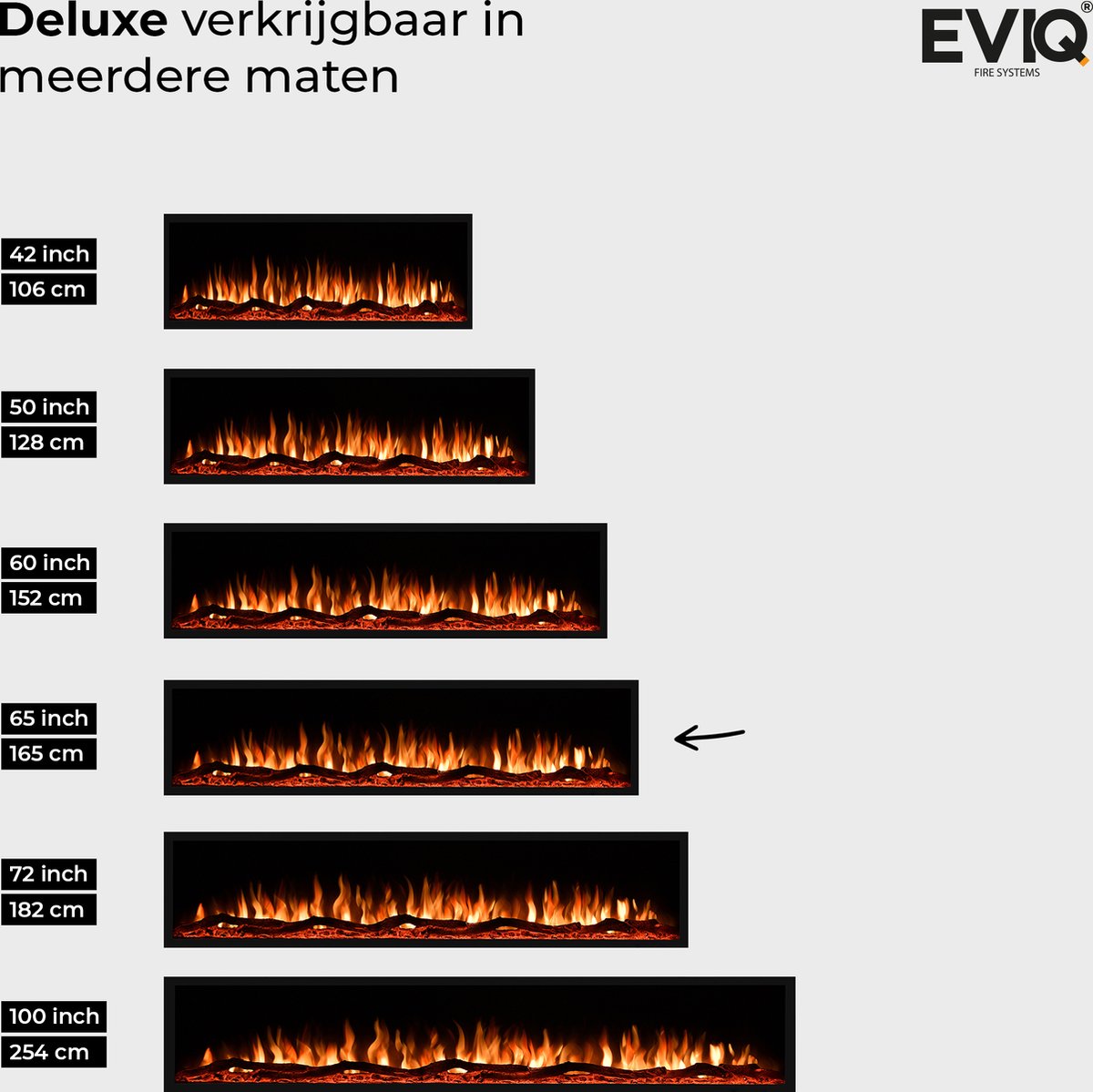 EVIQ Deluxe 65 inch Elektrische Sfeerhaard Zwart