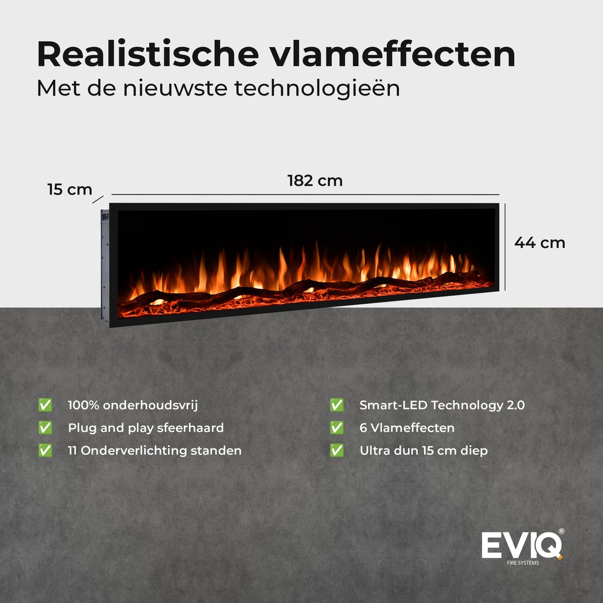 EVIQ Deluxe 72 inch elektrische sfeerhaard zwart
