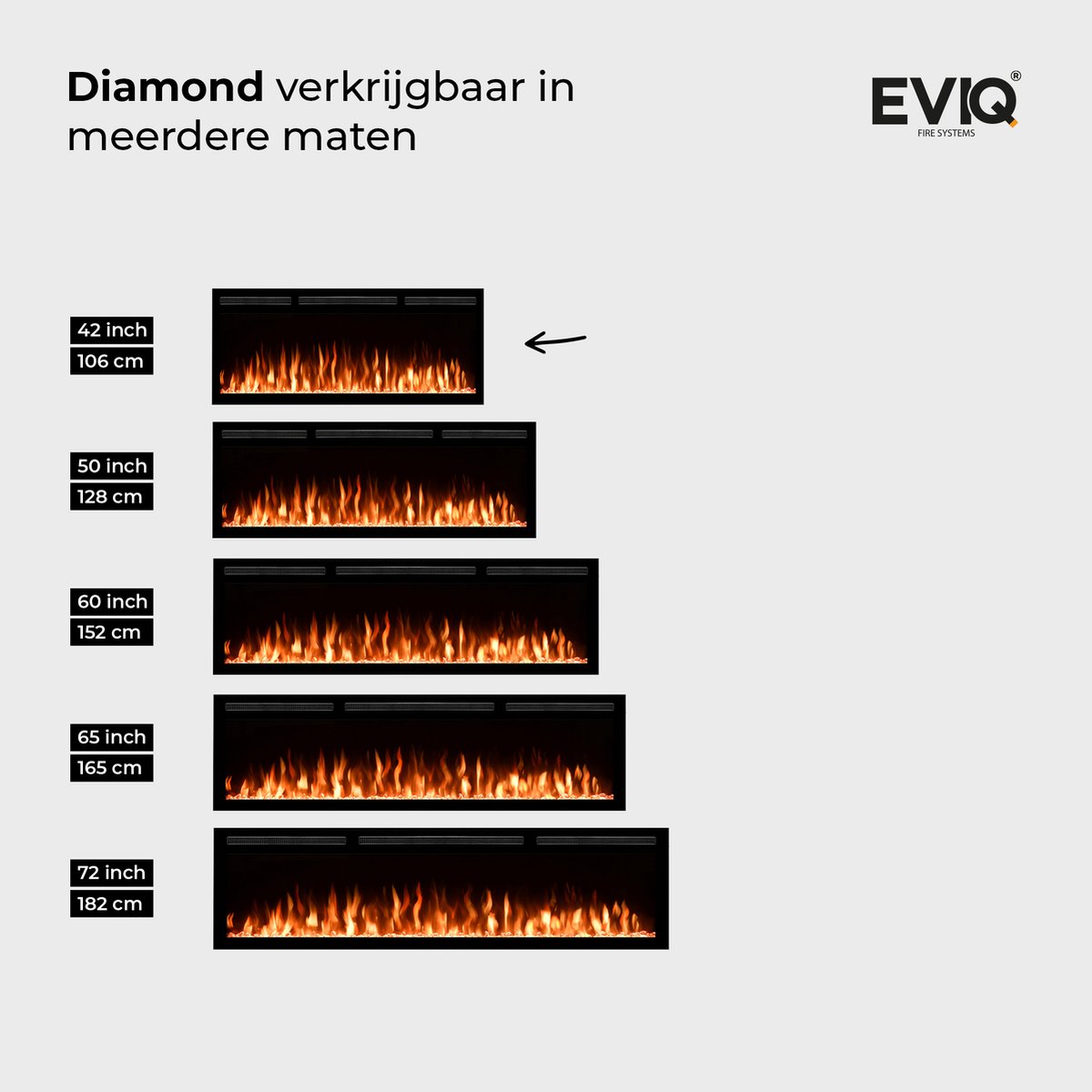 Wat vinden we goed aan de EVIQ Diamond 42 inch elektrische inbouw sfeerhaard zwart