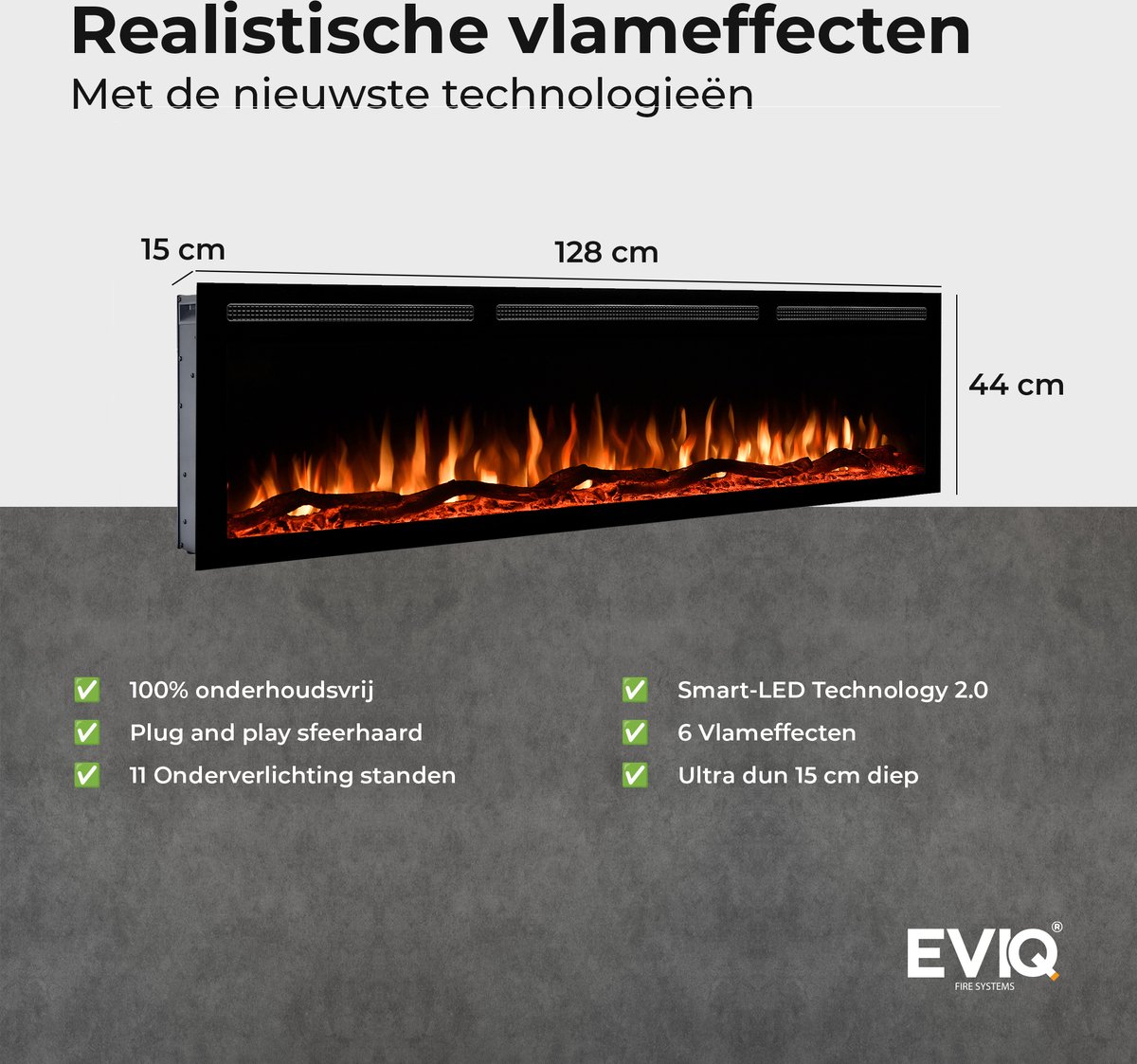 EVIQ Diamond 50 inch Elektrische Sfeerhaard Zwart