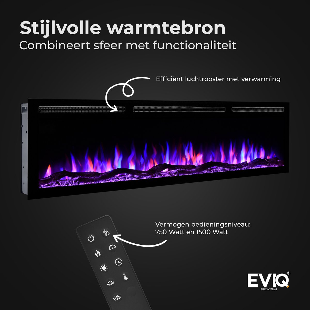 EVIQ Diamond 72 inch Elektrische Sfeerhaard Zwart