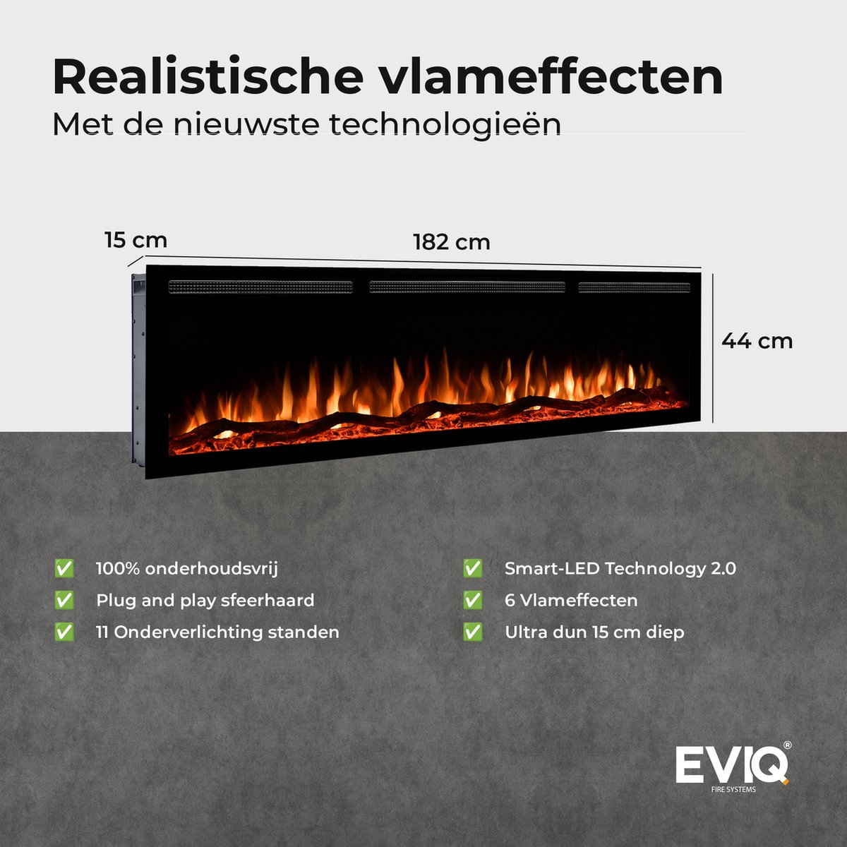 EVIQ Diamond 72 inch Elektrische Sfeerhaard Zwart