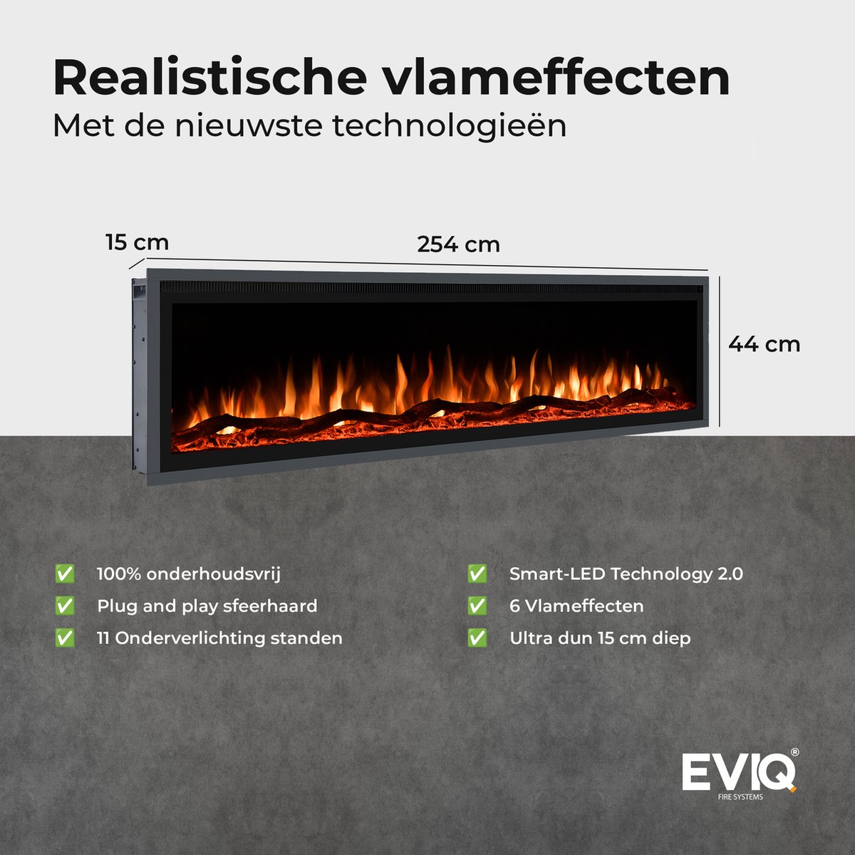 EVIQ Royal Paris 100 inch Elektrische Sfeerhaard Zwart