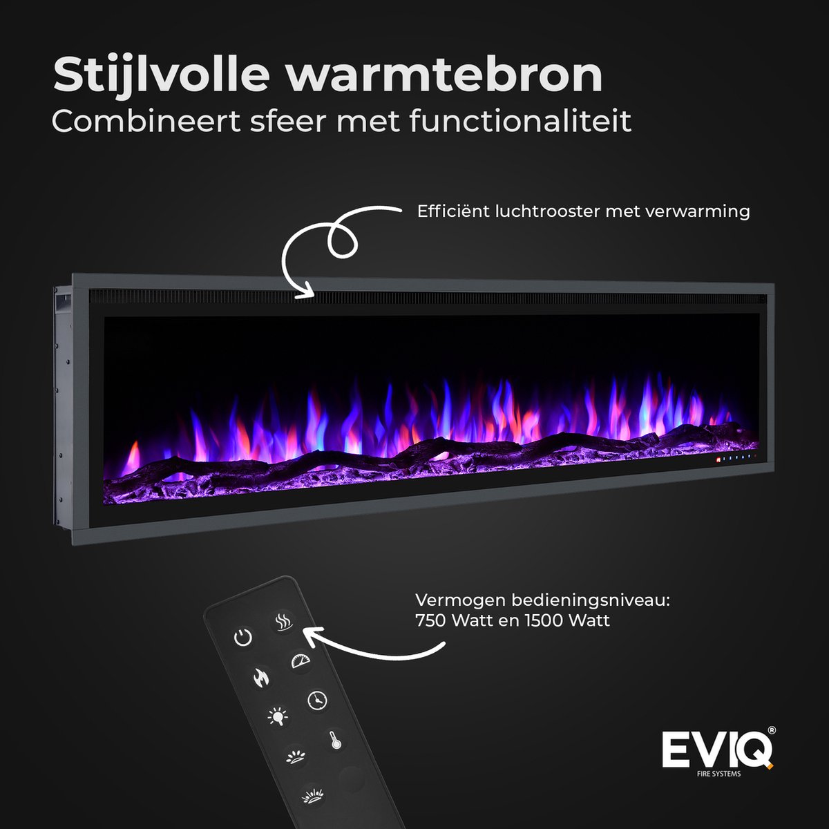 EVIQ Royal Paris 42 inch elektrische sfeerhaard zwart