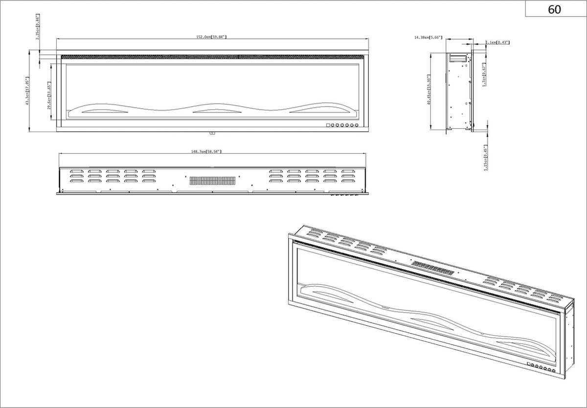 Evoke Slimline 60 Elektrische Inbouw Sfeerhaard Cinewall