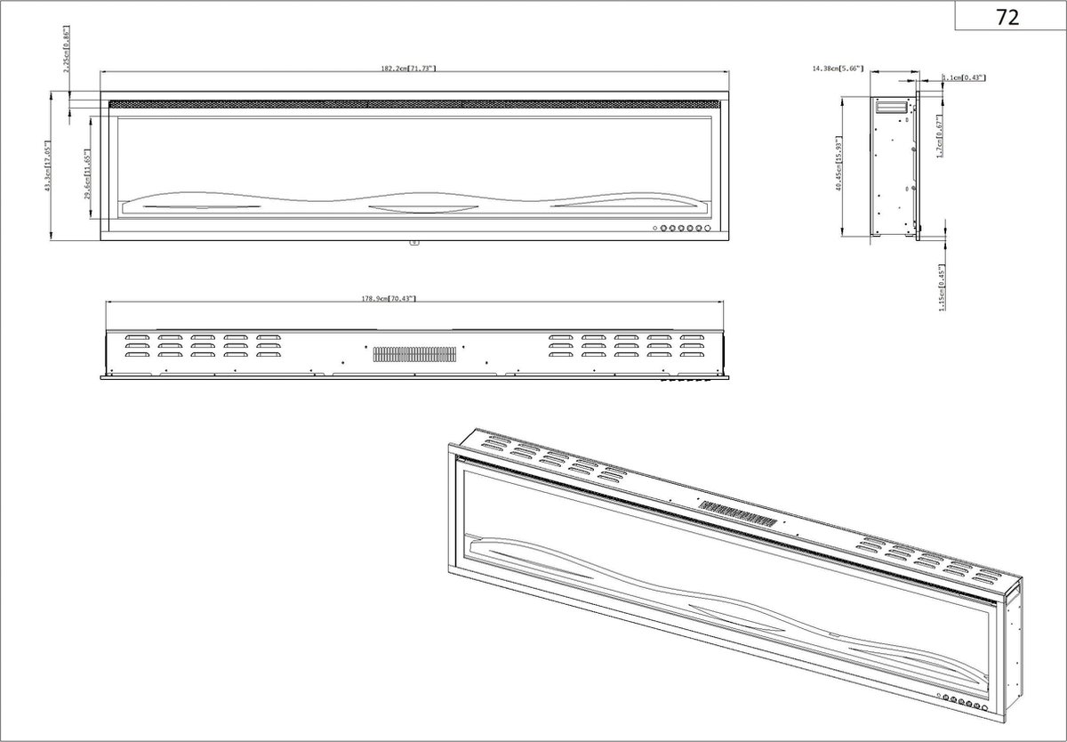 Evoke Slimline 72 Elektrische Sfeerhaard Inbouw 183x43 cm