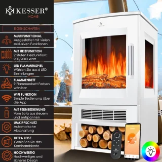 Ganeey® Deluxe Smart Fireplace elektrische open haard, wit, vloermontage
