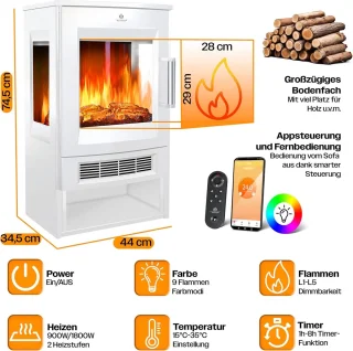 Ganeey® Deluxe Smart Fireplace elektrische open haard, wit, vloermontage