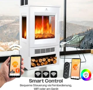 Ganeey® Deluxe Smart Fireplace elektrische open haard, wit, vloermontage