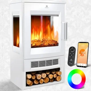 Ganeey® Deluxe Smart Fireplace elektrische open haard, wit, vloermontage