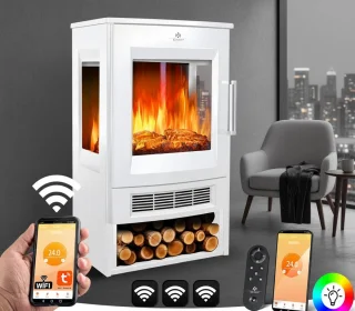 Ganeey® Deluxe Smart Fireplace elektrische open haard, wit, vloermontage