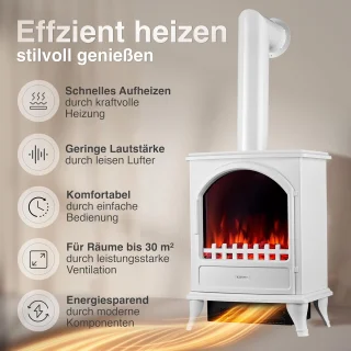 Ganeey LumaFire 3D Vrijstaande Elektrische Haard Wit