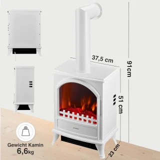 Ganeey LumaFire 3D Vrijstaande Elektrische Haard Wit