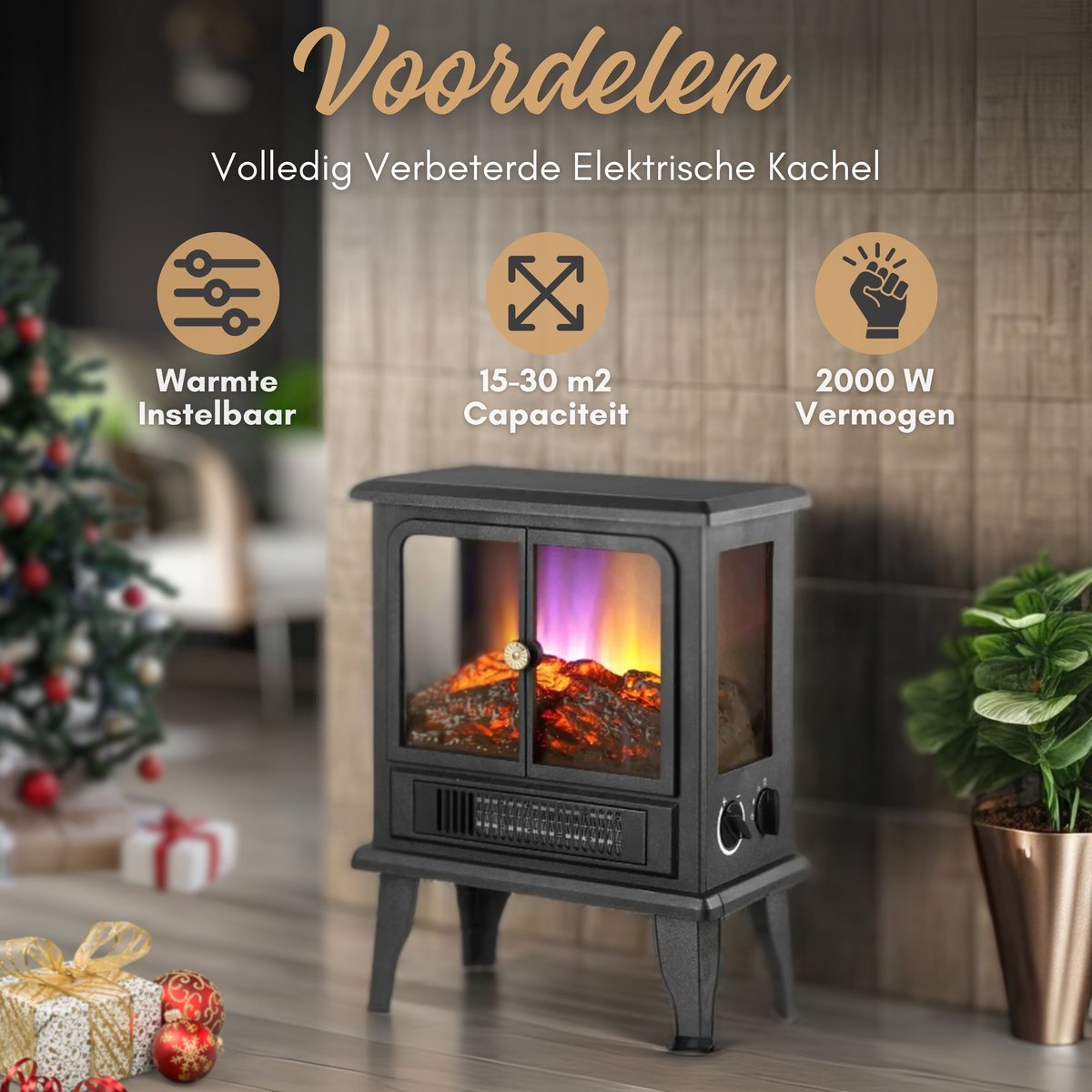 HB Sfeerhaard Elektrisch Zwart 2000W Vrijstaand