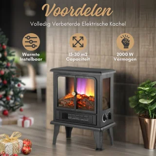 HB Sfeerhaard Elektrisch Zwart 2000W Vrijstaand