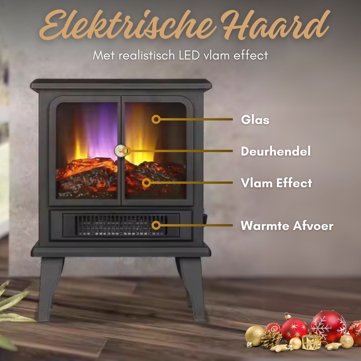 HB Sfeerhaard Elektrisch Zwart 2000W Vrijstaand