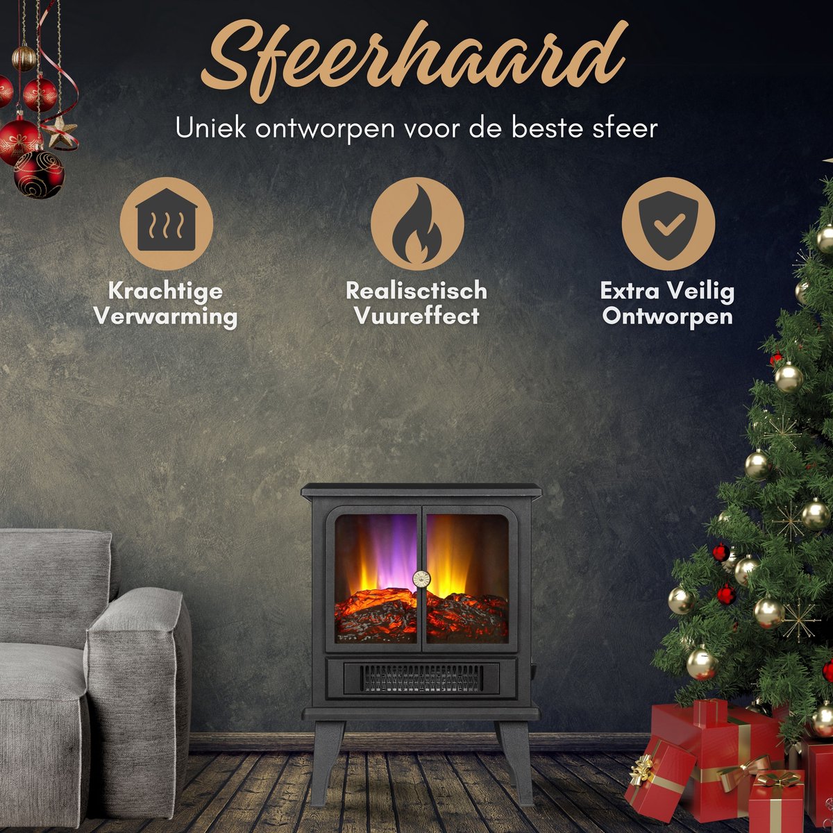 HB Sfeerhaard Elektrisch Zwart 2000W Vrijstaand