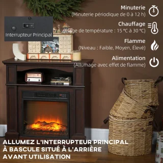 HOMCOM Elektrische Haard Staal Bruin 80,5x32,3x80,5 cm