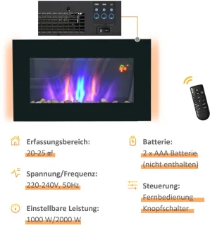 HOMCOM Elektrokamin Metall/Glas