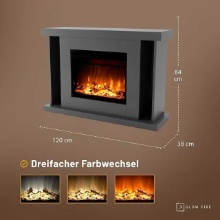 HomeByNicole Nordic Flame Vrijstaande Elektrische Haard, Grijs, 120x84x38 cm