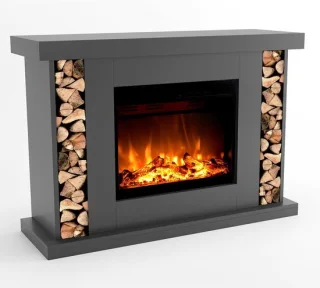 HomeByNicole Nordic Flame Vrijstaande Elektrische Haard, Grijs, 120x84x38 cm