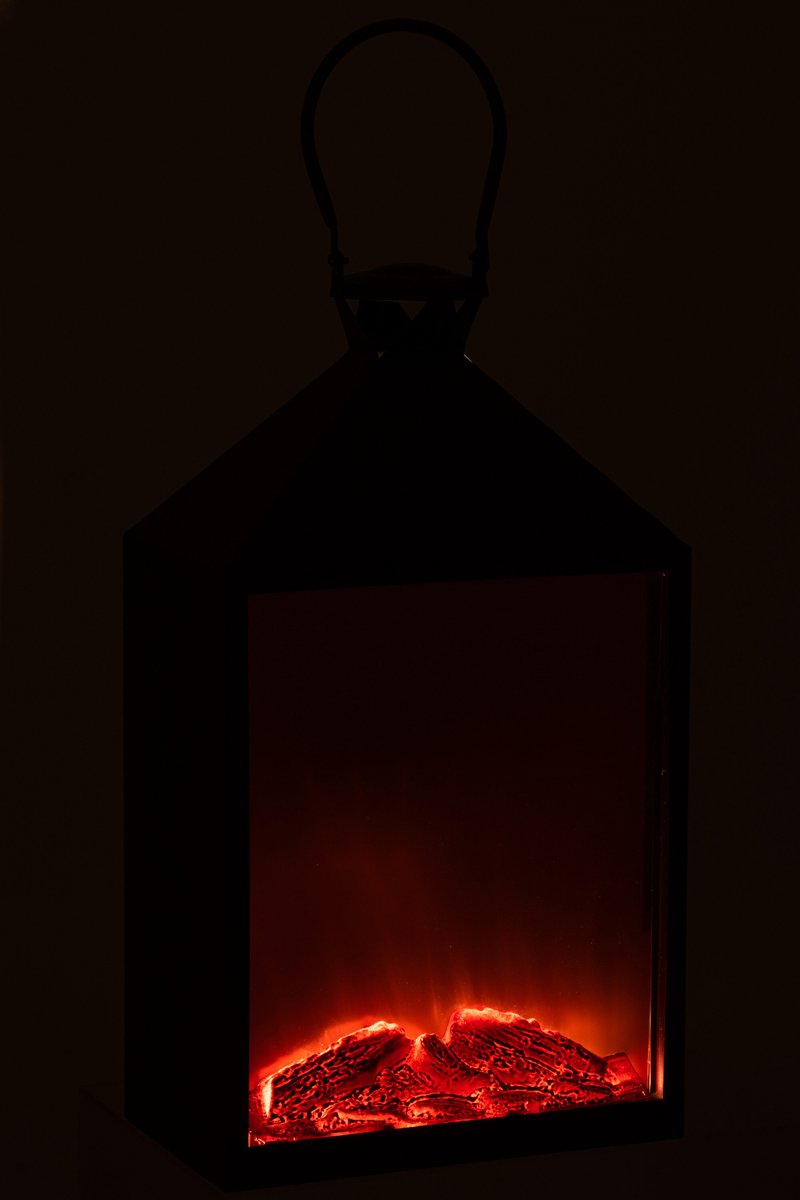 J-Line lantaarn Haard kunststof zwart LED