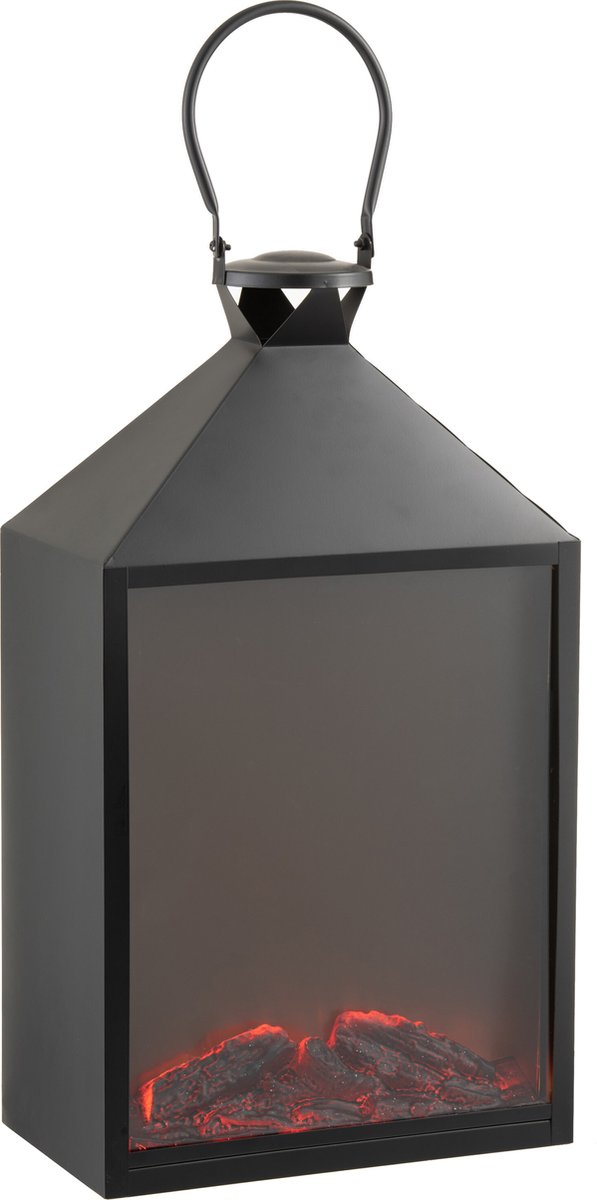 J-Line lantaarn Haard kunststof zwart LED