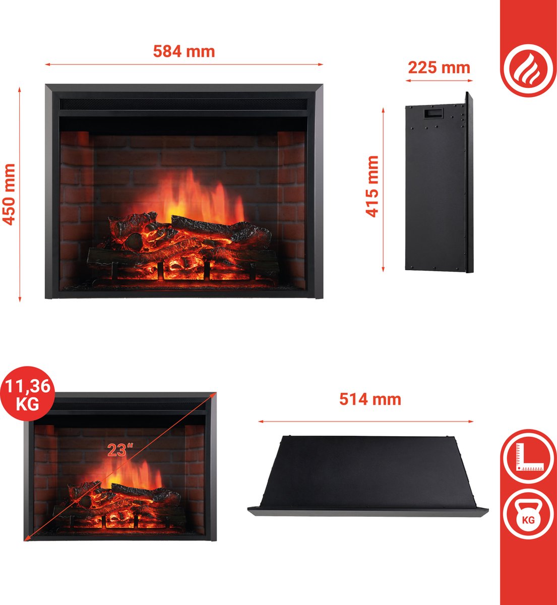 KAMINIO LUCA Elektrische Inbouwhaard 23 inch