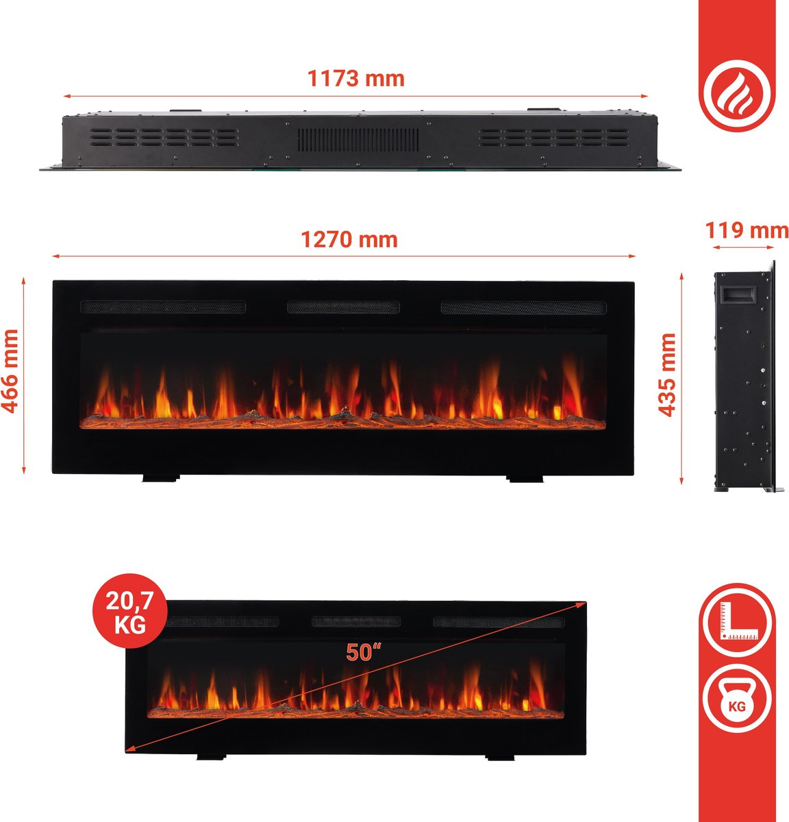 Wat vinden we goed aan de KAMINIO Marlon elektrische haard 50 inch