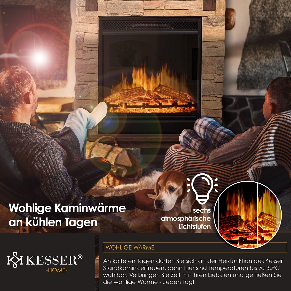 KESSER® Elektrische Sfeerhaard 1800W Bruin