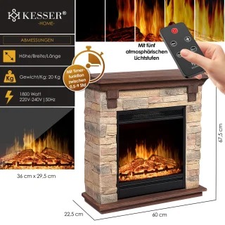 KESSER® Elektrische Sfeerhaard 1800W Bruin