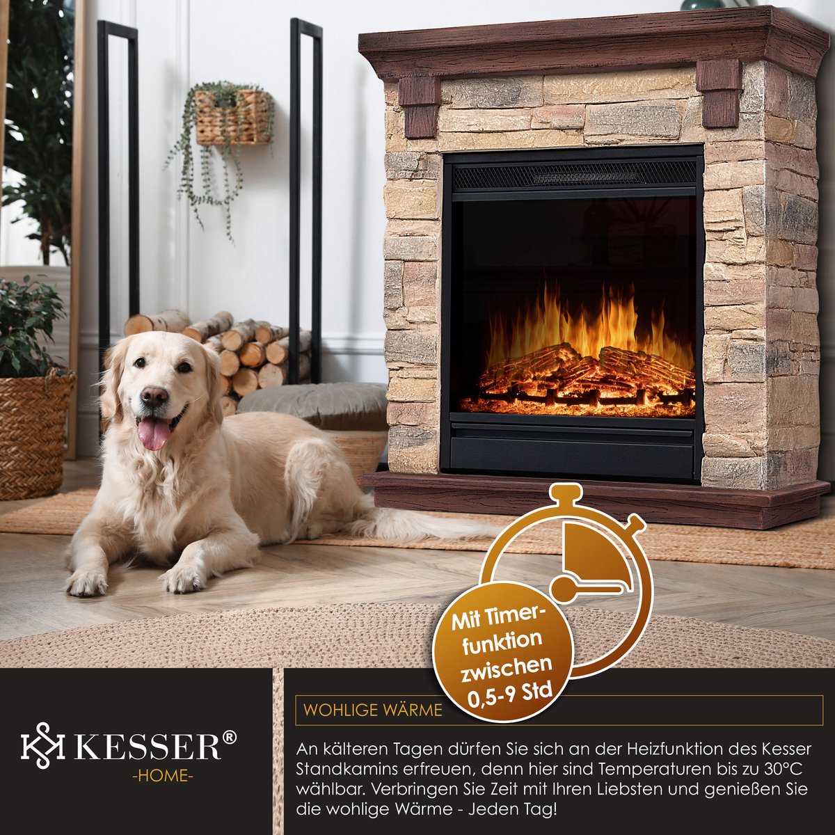 KESSER® Elektrische Sfeerhaard 1800W Bruin