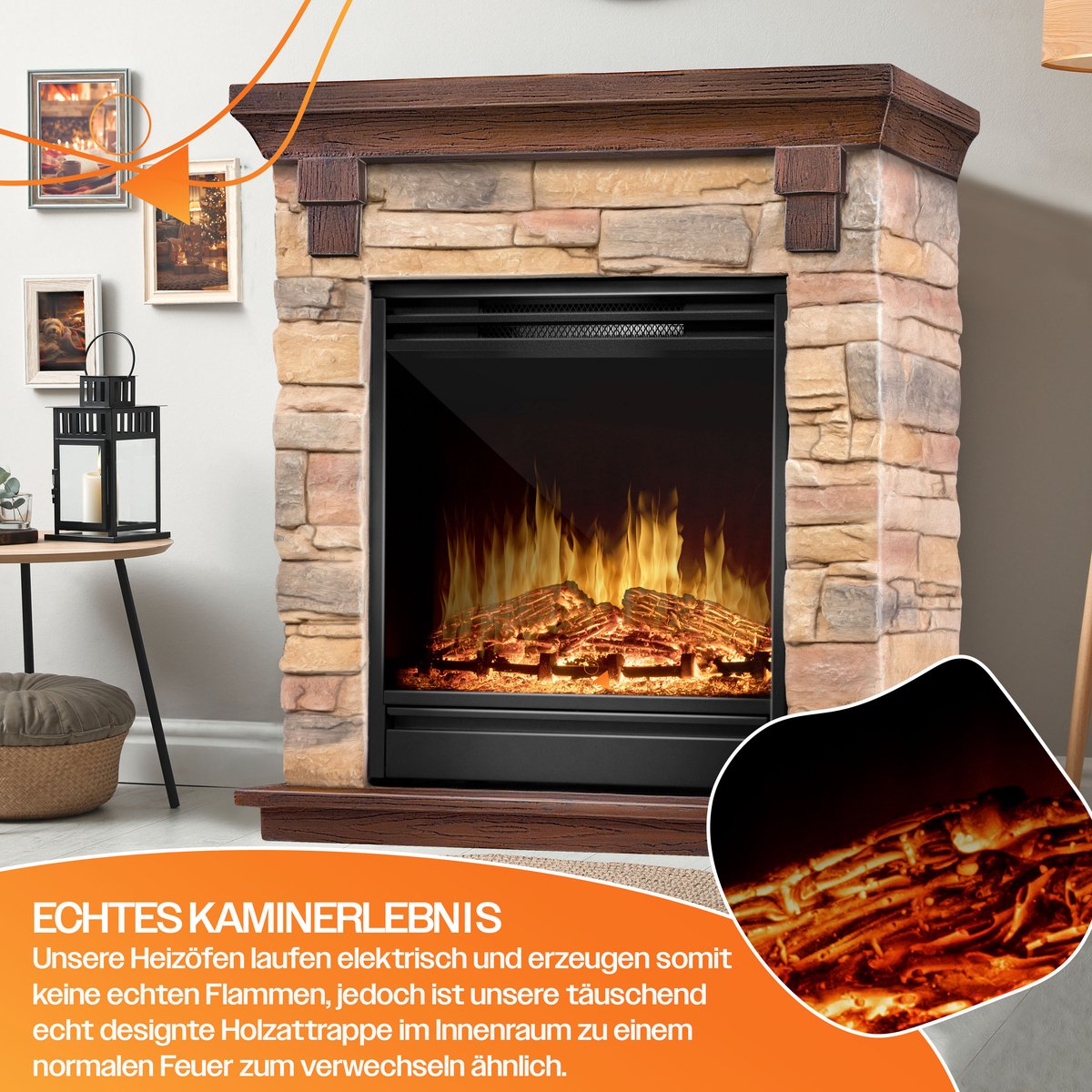 KESSER® Elektrische Sfeerhaard 1800W Bruin