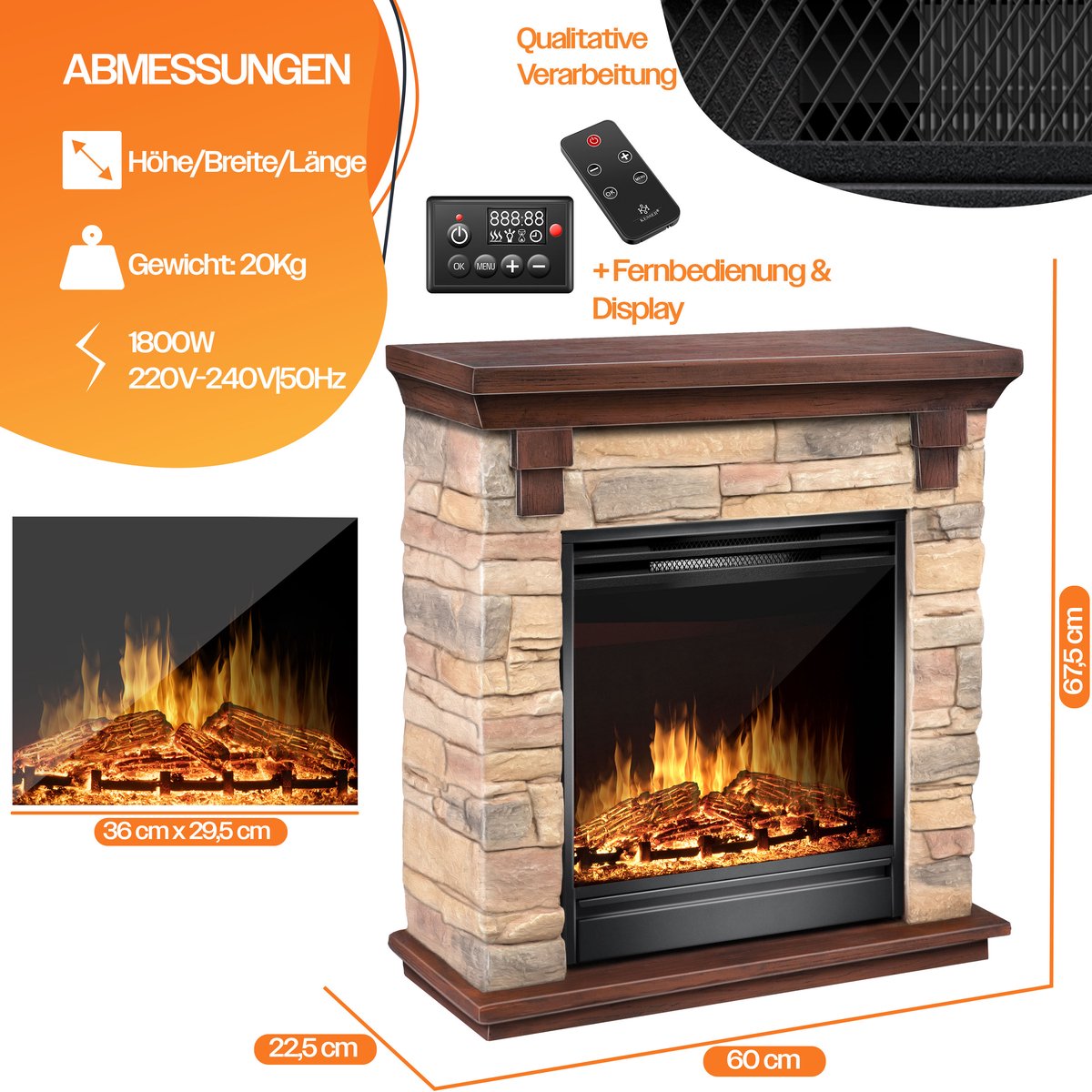 KESSER® Elektrische Sfeerhaard 1800W Bruin