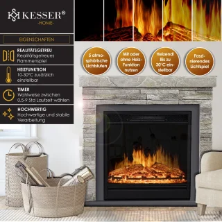 KESSER® Elektrische Sfeerhaard 1800W Steenmotief Grijs