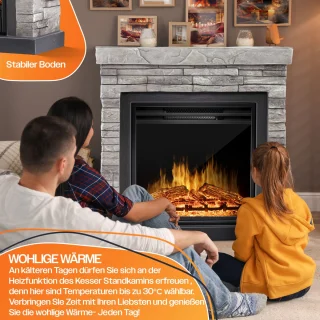 KESSER® Elektrische Sfeerhaard 1800W Steenmotief Grijs